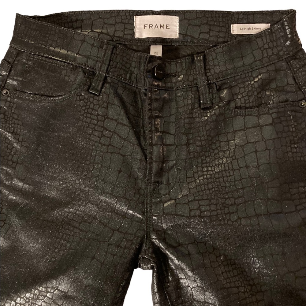 Frame, Women’s Black Faux Leather Croco Jeans, 25”